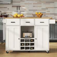 Dining Trolley, Kitchen Trolley, Removable Dining Trolley With Worktop, Towel Rack And Spice Rack, Adjustable Dividers, Buffet Cabinet, Kitchen Cabinets, Tabletop With Wood Grain, White - 白色 - 查看 3