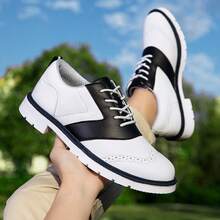 Women's Sports Style Golf Shoes, Fashion Spikes, Business Oxford, Comfortable Casual Lace-Up Sneakers - White and Black - View 4