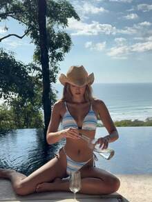 New Women's Beach Vacation Party Date Casual Fashion Striped Bikini Set, Spring/Summer - Multicolor - View 2