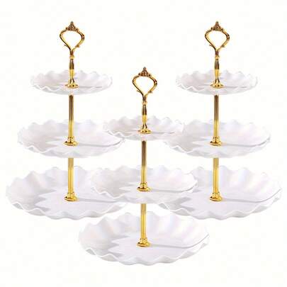 3pcs European-Style Three-Layer Cake Stand - Plastic Multi-Purpose Dessert Stand, Cupcake Storage & Fruit Plate, Perfect For Graduation Party Birthday Wedding/Christmas, Halloween, Thanksgiving, Valentine's Day.