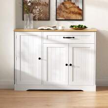 Modern, Elegant Sideboard With 3 Doors And One Drawer, Buffet Cabinet For Dining Room, Living Room And Hallway (White+Natural) - 白色 - 查看 10
