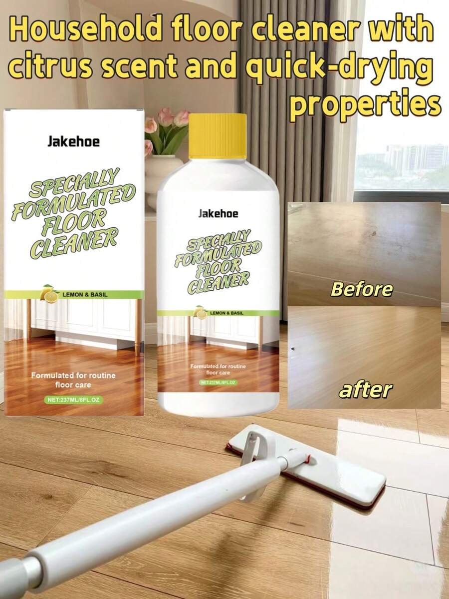 jakehoe 237毫升大容量家用地板清洁液,柑橘香型,速干,适用于多种地板材质 - 彩色 - 查看 1