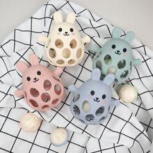 Rabbit Shaped Teething Toy, Hollow Rattle Toy With Bells Inside - Multicolor - View 6