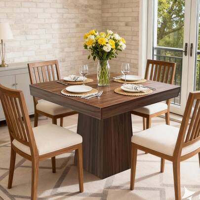 Square Dining Table For 4, 31.5" Small Kitchen Table With Sturdy Pedestal Base, Space-Saving Square Dining Table For 4, Farmhouse Dining Tables For Kitchen, Living Room, Cafe, Apartment, Small Spaces[Only Table]