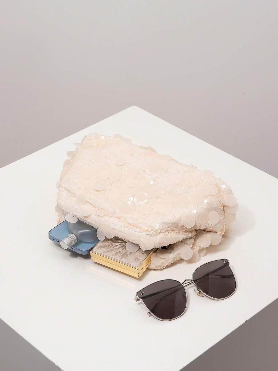 女士手拿包、亮片包、派对包、新娘派对包、派对配饰、优雅女士手拿包、婚礼用品、圣诞包、女士礼物、情人节（随机图案） - 米色 - 查看 1