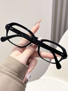 1 Pair Women's Square Frame Glasses, Cute Academic Style With Transparent Lenses, Suitable For Daily Wear - Clear - View 4