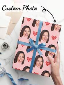 Customized Photo Wrapping Paper, Personalized Face Wrapping Paper, Gift Wrapping Paper, Holiday Wrapping Paper, Exclusive Photo Wrapping Paper (With Photo), 58 Inch X 23 Inch Valentine's Day Gift Wrapping Roll, Personalized Face Wrapping Paper - Multicolor - View 1