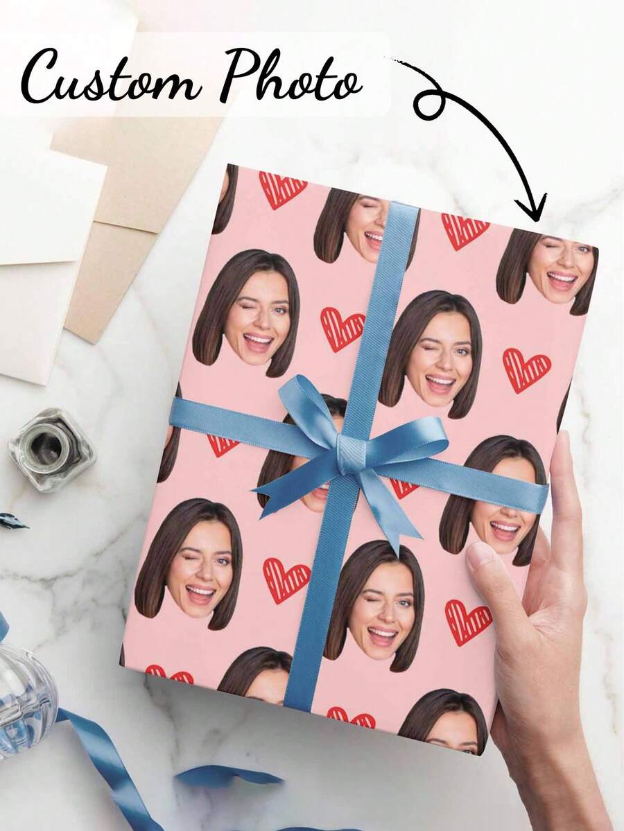 Customized Photo Wrapping Paper, Personalized Face Wrapping Paper, Gift Wrapping Paper, Holiday Wrapping Paper, Exclusive Photo Wrapping Paper (With Photo), 58 Inch X 23 Inch Valentine's Day Gift Wrapping Roll, Personalized Face Wrapping Paper - Multicolor - View 1