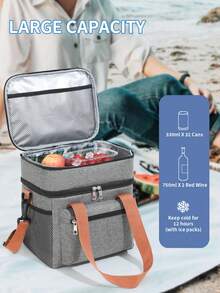 Cooler Bag, Picnic Bag, Insulated Bag, Lunch Bag For On The Go, Double-Decker Thermal Bag For Men And Women, Foldable Insulated Lunch Bag, Portable Lunch Box, Reusable Lunch Box For Men And Women With Shoulder Strap, Lunch Bag With Powerful Cooling Performance. Waterproof, Foldable Cooler Bag For School/Work/Outdoors - 灰色 - 查看 9