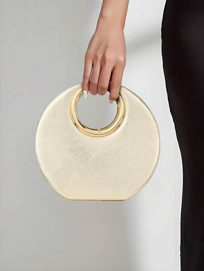 YMI STYLE 1pc Luxury Oval Handbag, Shiny Irregular Leather Flap Clutch, European & American Style, Fashionable & Elegant Handle Formal Party Bag, Suitable For Formal Parties, Weddings, Galas, Christmas Gatherings, Comes With Chain