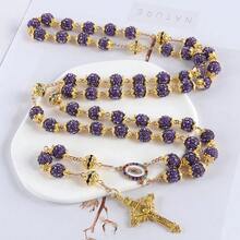 2025New Vintage católico 10mm 59 cuentas de diamantes de imitación de cristal collar cruzado - Z0020-K - Ver 11