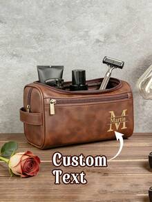 Personalized Men's Genuine Leather Toiletry Bag, Groomsmen Gift, Anniversary/Valentine's/Christmas Gift, Multifunctional, Decorative, Reusable, Refined, Fashionable, High-Quality, Colorful, Modern, Customizable, Unique, Ideal Gift For Him - Multicolor - View 4