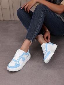 Women's Casual Sneakers With Star Decor, Soft Sole, Comfortable, Versatile, Suitable For Outdoor Activities And Sports, All Season - Mint Green - View 5