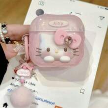 Sanrio INS Cute Standing Logo Crystal Bow Hello Kitty Compatible With Apple Earphone Case (With Pendant) IMD Anti-Fall KT Cat Pink Cartoon Girl Compatible With Apple Bluetooth Earphone Case With Pendant Compatible With Apple Air Prd Protective Case 1/2/Pro/3/Pro2/4 Generation Hello Kitty Model (Clear Earphones) - Multicolor - View 5