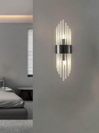 1pc/2pcs[Luxury Crystal Wall Sconce] Sleek Black Stainless Steel Base (Bulb Not Included). A Versatile Decorative Lighting Fixture For Living Room/Bedroom/TV Feature Wall Ambiance, Suitable For Bedside Or Hallway, Creating Premium Home Lighting.