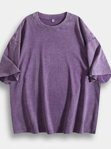 230g Thick Unisex Washed Vintage Oversized T-Shirt Street Hip Hop Punk Harajuku Casual Cotton Shorts DG004 - 紫色 - 查看 14