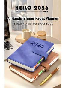 400-Page 2026 English PU Snap Planner – Adult English Planning Book With Monthly Goals & Daily Task Lists. Dated Faux Leather Portable Diary – Daily Efficiency Journal For Students & Professionals' Time Management. - Multicolor - View 7