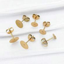 6pcs Hypoallergenic Stainless Steel Earrings Posts Flat Pad Blank Earring Pin Studs With Butterfly Earring Backs For Jewelry Making Findings - Gold - View 7