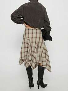 Women's Asymmetrical Plaid Midi Skirt  Y2k Retro Plaid A Line Pleated Skirt  Autumn Fashionable Flowy Maxi Skirt - 彩色 - 查看 2