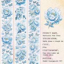 Journaling Scrapbook PET Tapes - Floral Scrapbooking Junk Journal Supplies, Flower Decorative Tapes Art Crafts, Aesthetic Washi Tapes Scrapbooking Supplies, Floral Journaling Tapes - 藍色牡丹 - 查看 4