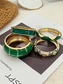 1条绿色棋盘格几何复古合金手链，适合女性日常通勤、朋友聚会、浪漫节日、街拍、时装秀等场合佩戴（手链的纹理和颜色可能与实物略有不同） - 綠色 - 查看 6