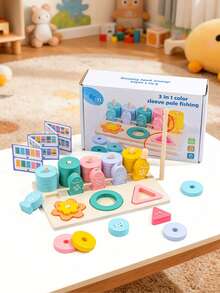 Early Education Five-Pillar Fishing Toy, Baby Geometric Intelligence Board Shape Matching Building Block Toy, Educational Toy For Early Childhood Enlightenment - Multicolor - View 3