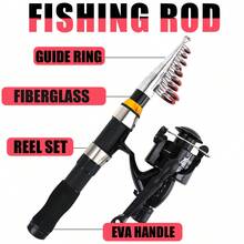 鱼竿渔线轮套装，伸缩式玻璃纤维鱼竿搭配纺车轮，含鱼线、鱼饵和收纳袋，适用于淡水和海水垂钓，2.1米/2.3米 - 黑色 - 查看 5