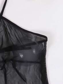 Women's Sexy Black Mesh Halter Camisole Top, Backless Lingerie Lace-Up Sheer Blouse - Black - View 4