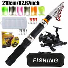鱼竿渔线轮套装，伸缩式玻璃纤维鱼竿搭配纺车轮，含鱼线、鱼饵和收纳袋，适用于淡水和海水垂钓，2.1米/2.3米 - 黑色 - 查看 11