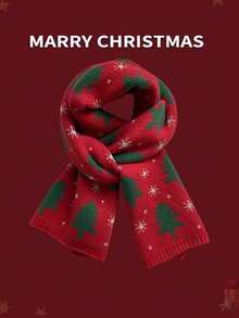 1 Set Christmas Winter Scarf And Gloves Combo, Fingerless Gloves - Red - View 4