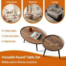 Techigher 2 PCS Small Coffee Table Set, Nesting Coffee Table Set Of 2, Wood Center Table, Mid Century Modern Coffee Tables For Living Room, Small Spaces - Light Walnut Color - View 6