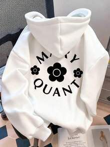 Y2K, 320g Retro Street Style Women's Autumn/Winter Clothing, Fashionable Loose Hooded Long Sleeve Sweatshirt, Cartoon Floral Print, Soft Fabric, Unisex One-Piece Design, A Fun Top That Can Be Layered Or Worn Alone. - 白色 - 查看 1