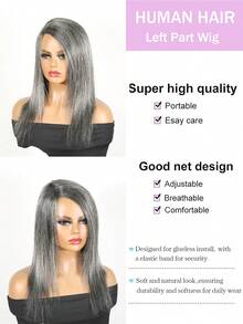 Salt And Pepper Straight Full Machine Made Wig Human Hair Grey Human Hair Wig With Highlights 150% Density Grey Salt & Pepper Glueless Wigs For Women