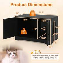 Cat Litter Box Enclosure Furniture With Double Doors Divider Side Entry For Cats Brown/Black/Gray - Black - View 2