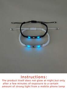 ATLVXJL 2件套发光情侣/友谊阴阳心形不锈钢吊坠可调节绳手链套装，适合日常佩戴和节日礼物 - 彩色 - 查看 10