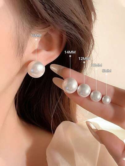 YUNCHUN 5对8毫米、10毫米、12毫米、14毫米、16毫米仿珍珠耳钉，创意设计时尚百搭女士耳环，优雅日常佩戴饰品