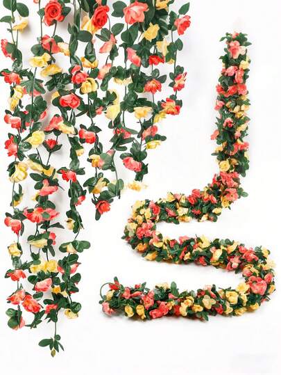 3pcs Artificial Hanging Flowers Rose Vine, Spring Wedding Fake Garland, For Valentine's Day Gift Decoration, Wedding Site Decor, Home Decor, Room Decor, Wedding Party, Wall Decor, Garden Decor, Indoor/Outdoor Decor Wedding Arch Floral Decor, Bedroom Decor, Table Decoration, Party Decorations, Birthday Decoration