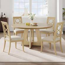Mesa de comedor redonda de granja de 47 pulgadas para 4-6 personas, tapa de madera con base de pedestal, cocina de círculo perfecto y mesa de comedor - Marrón - Ver 8