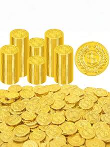 Approx. 50pcs Plastic Gold Coins, Plastic Pirate Game Tokens, Bulk Treasure, For Treasure Hunt Games And Party Decorations, Fake Coins Pirate Tokens For Pirate Theme Party, Classroom Rewards, Adventure Themed Events - Gold - View 7