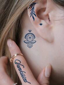 CAT QUEEN ART 2pcs Herbal Juice Semi-Permanent Tattoo Stickers Y2K Mini Floral Butterfly Small Pattern 7-14 Days Long-Lasting Waterproof Non-Fading Finger Ear Behind Shoulder Neck Collarbone Body Temporary Innovative Tattoo Stickers - Blue - View 4