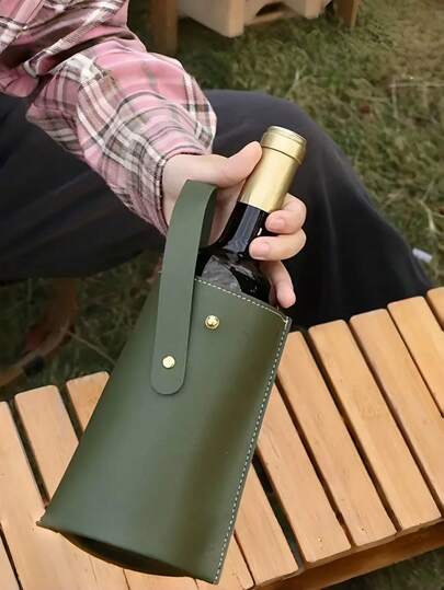 1pc Genuine Leather Wine Carrier, Fashionable Protective Wine Tote Bag, Gift Wine Bag