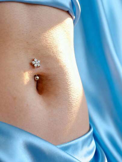 1件装不锈钢反向肚脐环，女士可爱穿孔式肚脐环，镶嵌闪亮锆石，适合节日佩戴