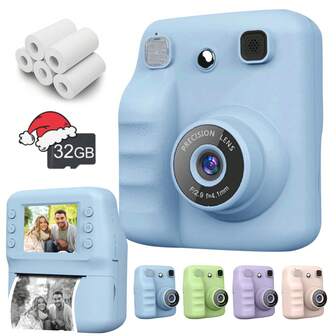 Barnkameraset med direktutskrift, direktutskriftskamera för barn, kameraset, 1080P HD selfie digitalkamera, lämplig för småbarn, bärbar multifunktionell fotoskrivare för barn, utrustad med HD digitalkamera, kamera och tillbehör, lämplig för 3-12 år gamla pojkar och flickor, söt bärbar present till jul, födelsedag och nyår, barnkameraleksak