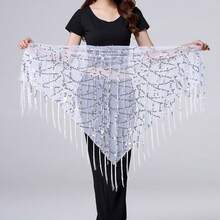 1pcs Sequin Tassel Waist Scarf Headscarf Triangle Scarf Shawl Modern Dance Costume Hip Hop Fashion Punk Sequin Tassel Triangle Scarf Belt, Suitable For Dance, Street Outing, Party, Easily Enhance Outfit Sophistication! - 杏色 - 查看 9