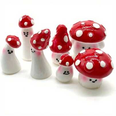 7pcs Mini Red Mushroom - Ideal For Fairy Gardens, Terrariums And Miniature Landscapes | Perfect Holiday Party Favors And Outdoor Decor