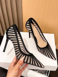 Women's Elegant Casual Party Pumps, Mesh Commuter Shoes, Fashionable Sexy High Heels,Stiletto Heels - Black - View 11
