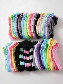 10/20/30 Pairs Random High Elasticity Women Boat Socks, Suitable For Casual Daily Wear, All Seasons - Multicolor - View 3
