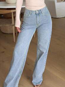 Women's Mid Rise Wide Leg Jeans Baggy Boyfriend Denim Pants Y2K 90s Vintage Style Loose Fit Trousers For Casual Streetwear - Rửa nhẹ - Xem 2