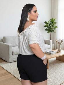 Women's Plus Size Cropped Blouse,  Style, Puffy Sleeve, Off-The-Shoulder, Sizes 46, 48, 50, 52, Strapless, Princess Sleeve, Sizes GG, G1 - 香檳色 - 查看 2