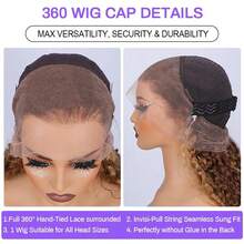 Highlight 360 Deep Wave Lace Front Wigs Human Hair Glueless Lace Front Wig Human Hair 250% Density Honey Blonde 360 Drawstring Wig Human Hair Pre Plucked Hidden Strap Deep Wave Lace Front Wigs Human Hair Glueless Curly Wet And Wavy 13x4 HD Colored Human Hair Wig For Women- Natural Brown To Blonde Ombre Highlights, 360 Breathable HD Cap, High Density Volume, For Women & Men, Everyday & Special Events, Event Hairpiece, Realistic Hairpiece, Fashion Enthusiasts, Summer Hairstyle, Deep Wave Texture, Premium Quality, Fashion Lovers #4/27 Ombre Highlight HD Transparnet 360 Full Lace Frontal Wig - S4/27 - View 9